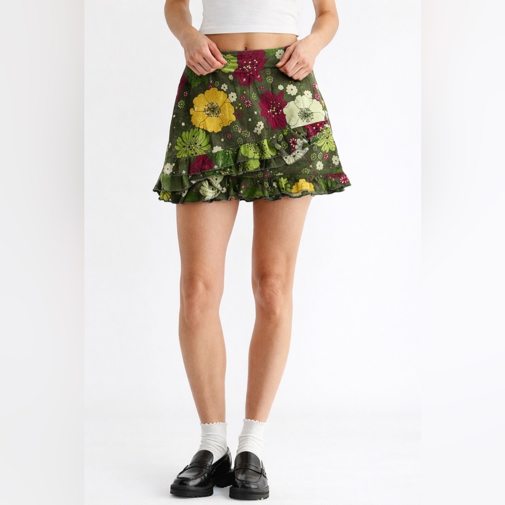 Sisley Floral Ruffle Mini Skirt Cottagecore Boho Romantic Y2K